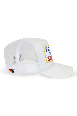 PRAY FOR SNOW VINTAGE TRUCKER HAT - WHITE - side