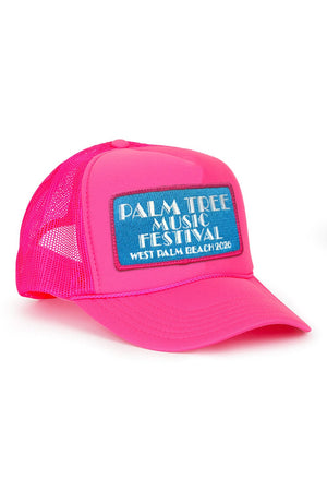 PALM TREE FESTIVAL WEST PALM 2026 VINTAGE LOW RISE TRUCKER - NEON PINK