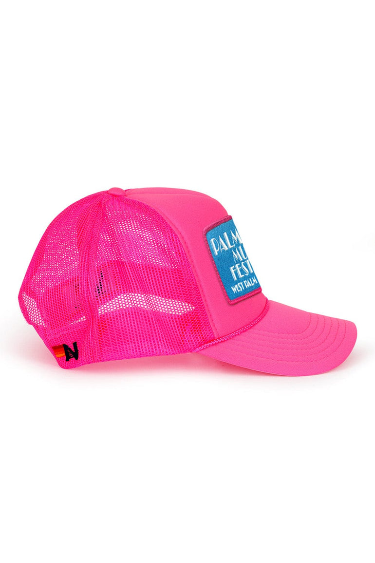 PALM TREE FESTIVAL WEST PALM 2026 VINTAGE LOW RISE TRUCKER - NEON PINK