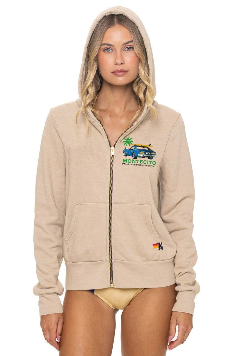 Palm Tree Festival Montecito 2026 Zip Hoodie Sand - women's front