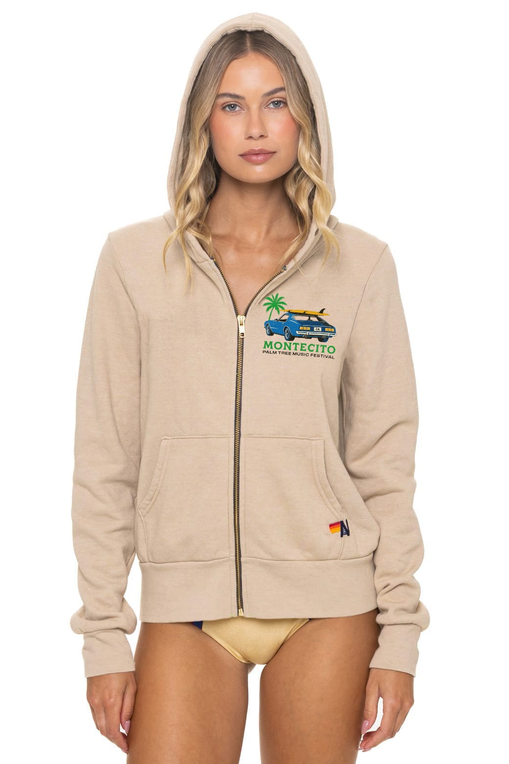 Palm Tree Festival Montecito 2026 Zip Hoodie Sand - women's front