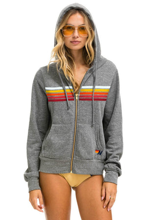5 STRIPE HOODIE - HEATHER // RAINBOW WHITE