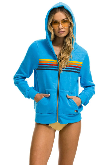5 STRIPE HOODIE - NEON BLUE