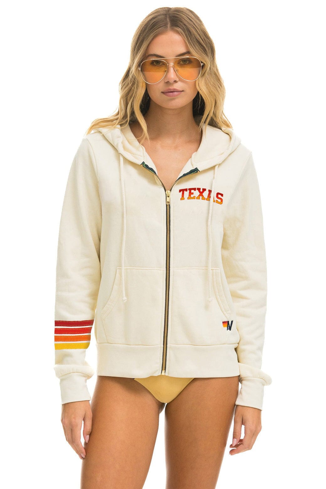 UNIVERSITY OF TEXAS HOOKEM ZIP HOODIE VINTAGE WHITE – Aviator Nation