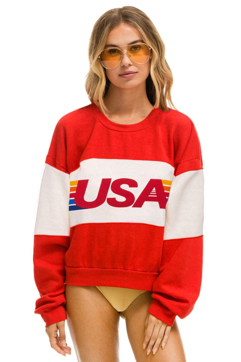 USA RELAXED CREW SWEATSHIRT - RED // VINTAGE WHITE