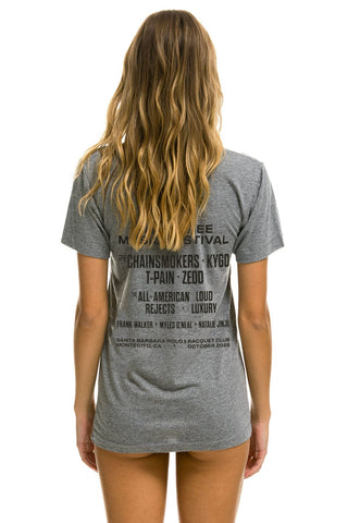 Palm Tree Festival Montecito 2026 Crew Tee Heather Grey - women's back