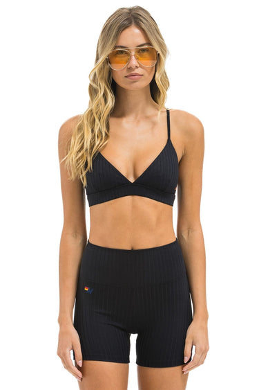 WIDE RIB TRIANGLE ADJUSTABLE SPORTS BRA - BLACK