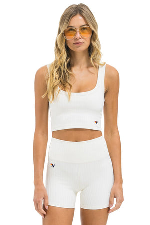 WIDE RIB WOMEN'S SCOOP BACK SPORTS TANK - VINTAGE WHITE