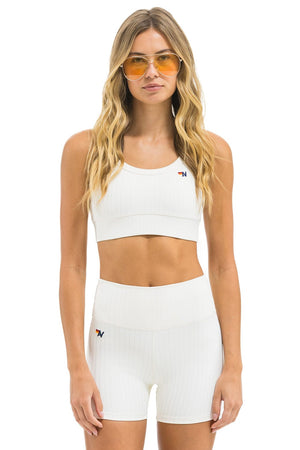 WIDE RIB WOMEN'S SCOOP BACK SPORTS BRA - VINTAGE WHITE