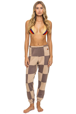 CHECK QUILTED SWEATPANTS - SAND // TAUPE