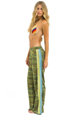 5 STRIPE WIDE LEG POCKET SWEATPANTS - CAMO // LIME // AQUA