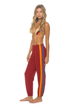 5 STRIPE SWEATPANTS - CRIMSON