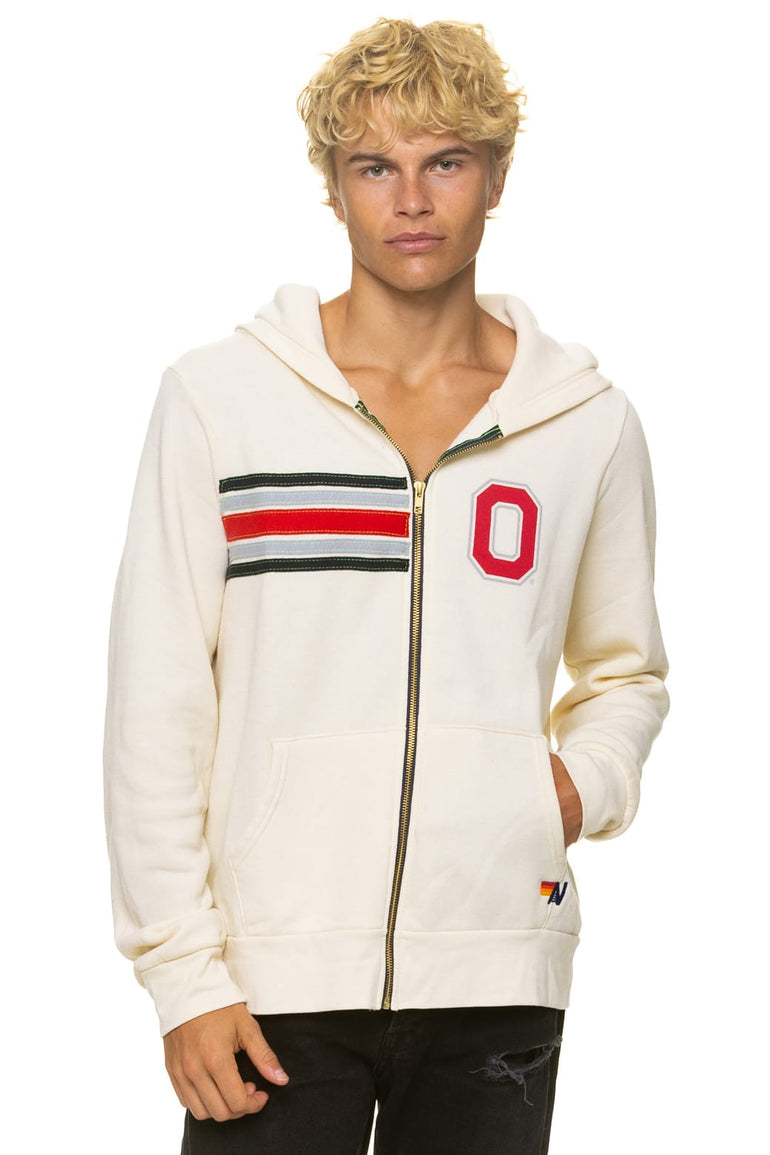 OHIO STATE 5 STRIPE ZIP HOODIE - VINTAGE WHITE
