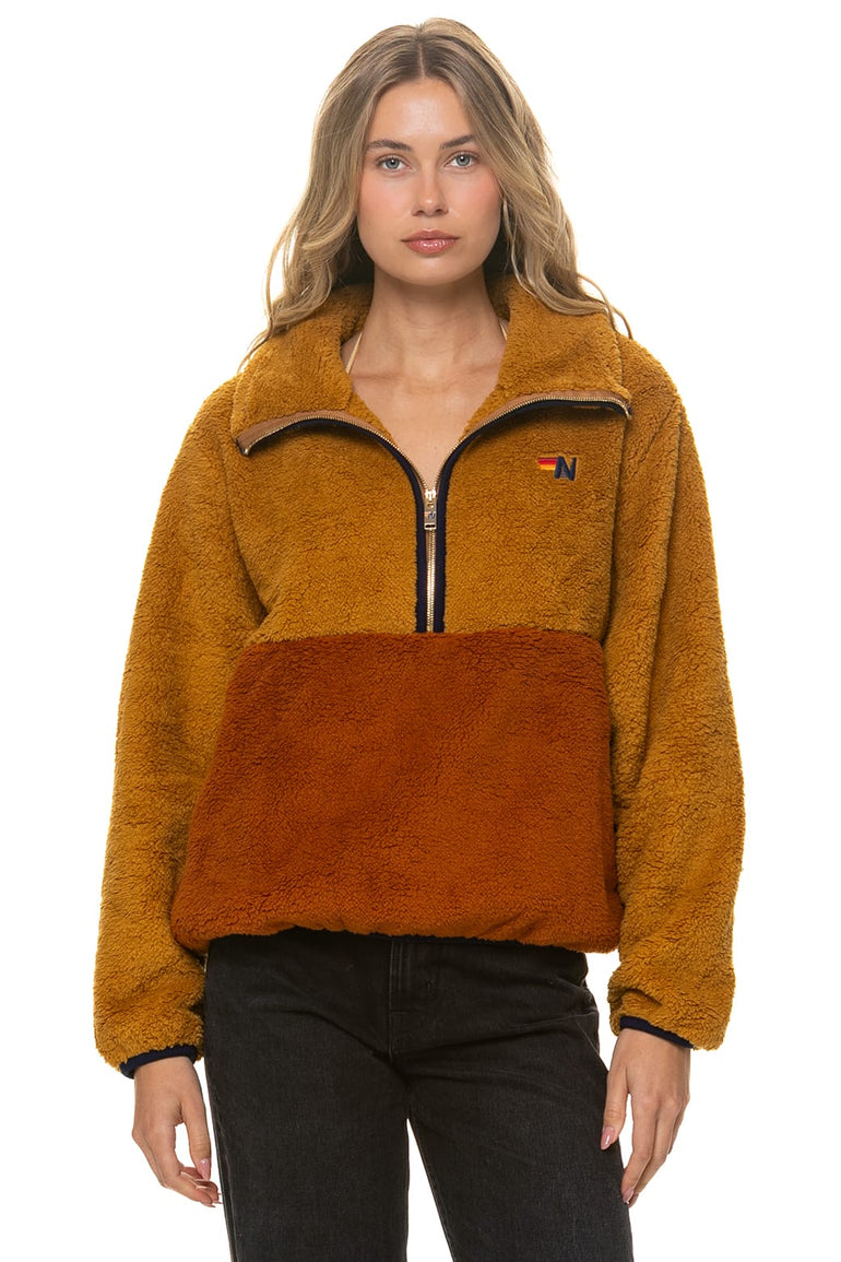 TEDDY APRES HALF ZIP COLOR BLOCK JACKET - HONEY