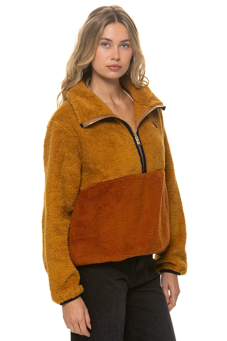 TEDDY APRES HALF ZIP COLOR BLOCK JACKET - HONEY