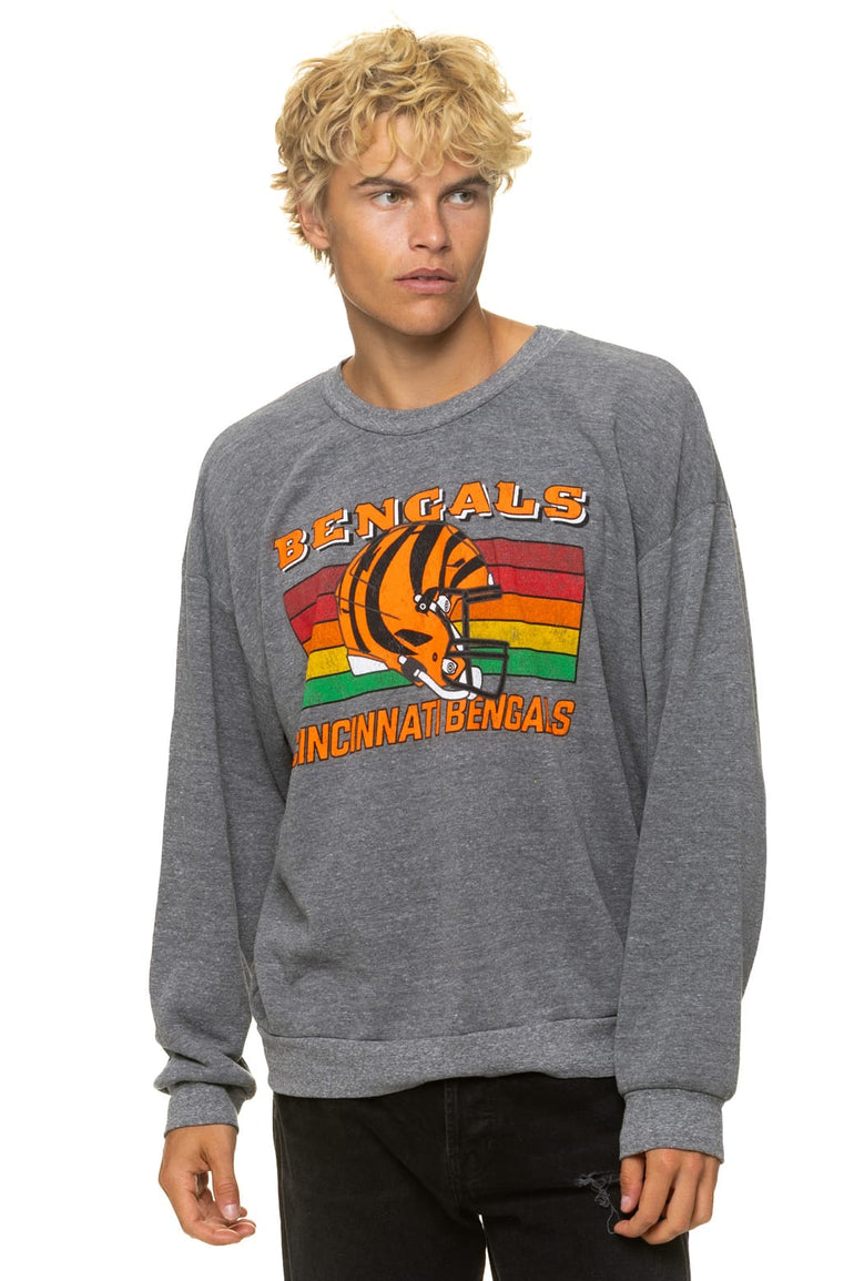 CINCINNATI BENGALS HELMET RELAXED CREW SWEATSHIRT - HEATHER