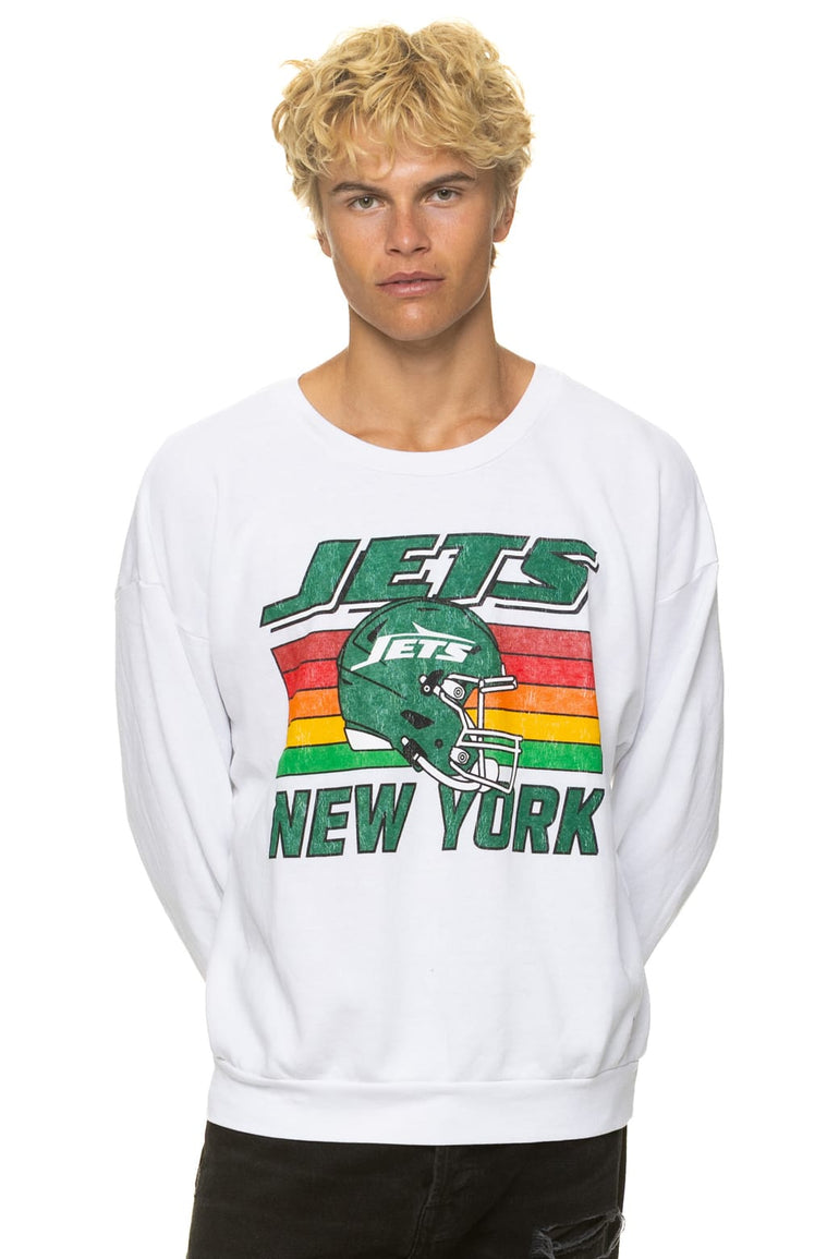 NEW YORK JETS HELMET RELAXED CREW SWEATSHIRT - WHITE