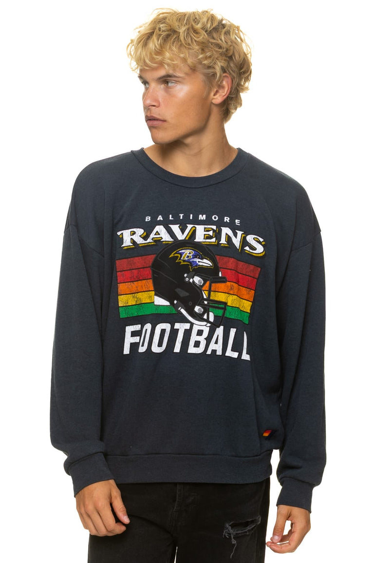 BALTIMORE RAVENS HELMET RELAXED CREW SWEATSHIRT - CHARCOAL