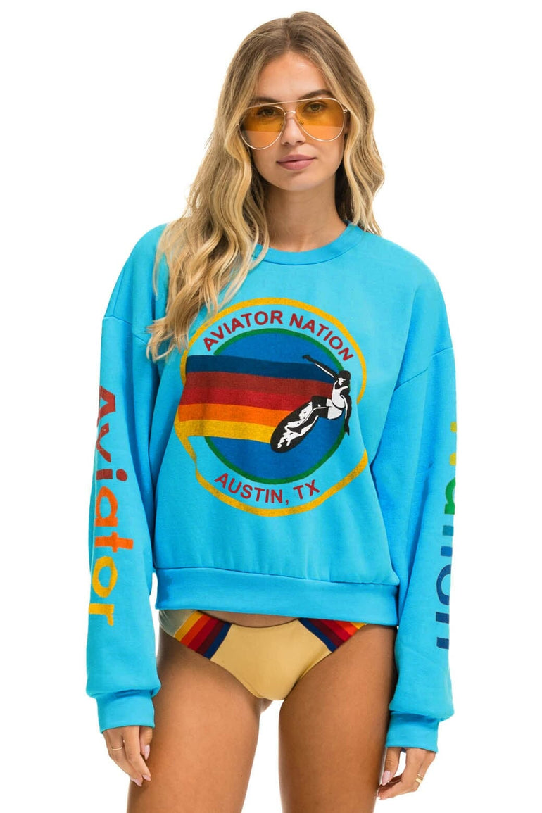 AVIATOR NATION AUSTIN RELAXED CREW SWEATSHIRT - NEON BLUE Sweatshirt Aviator Nation