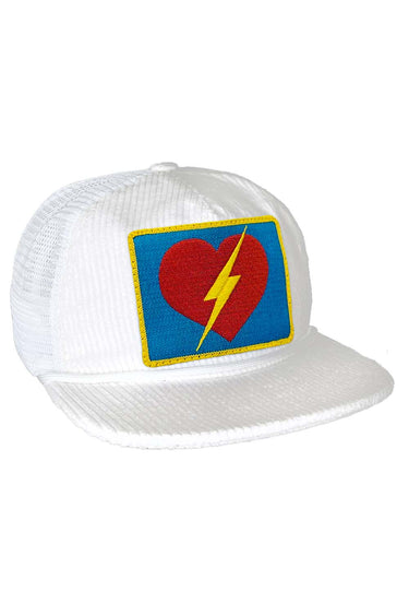 BOLT HEART - VINTAGE CORDUROY MESH TRUCKER HAT HATS Aviator Nation VINTAGE WHITE OS