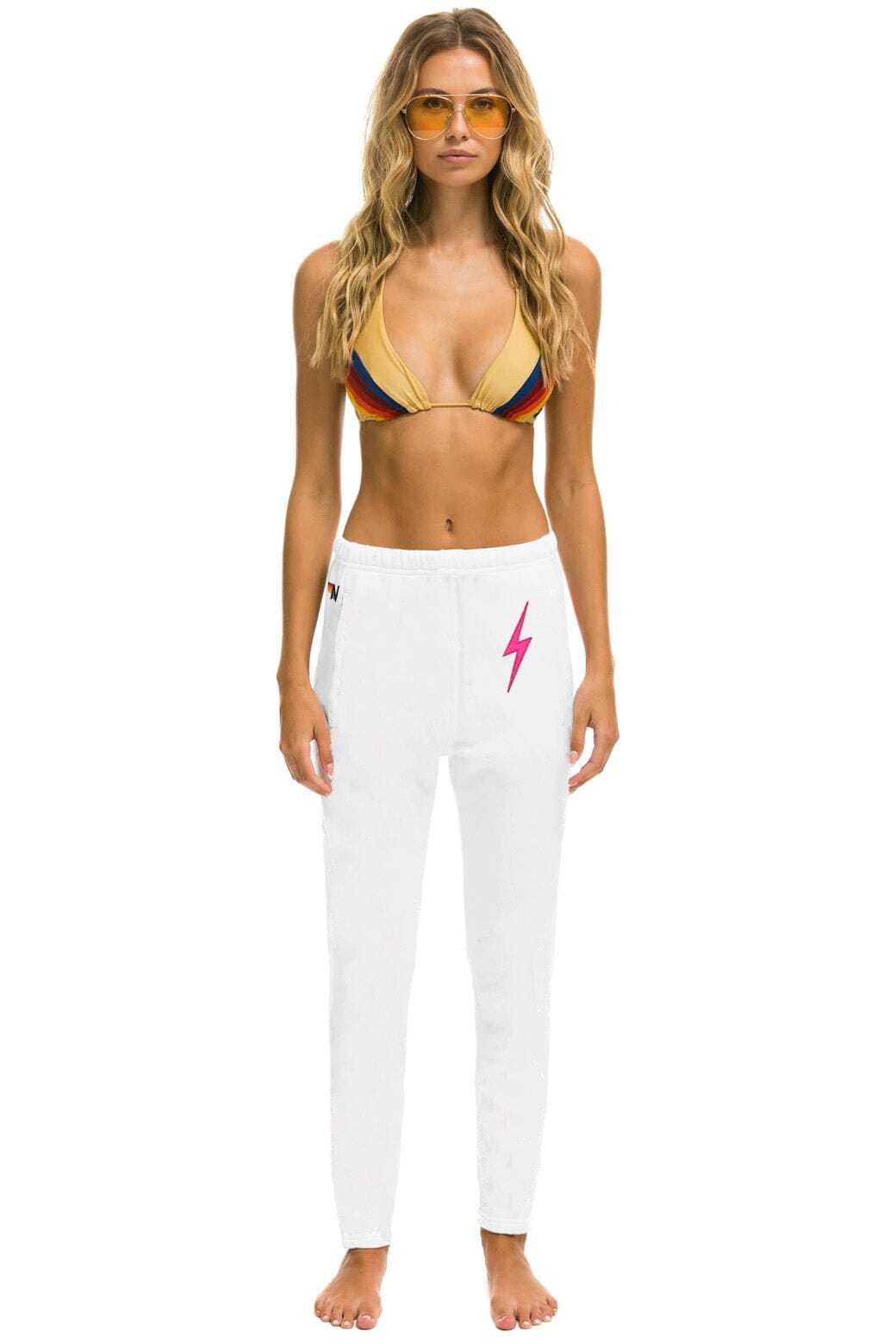 BOLT STITCH WOMENS JOGGER SWEATPANT - WHITE // NEON PINK Women's Sweatpants Aviator Nation
