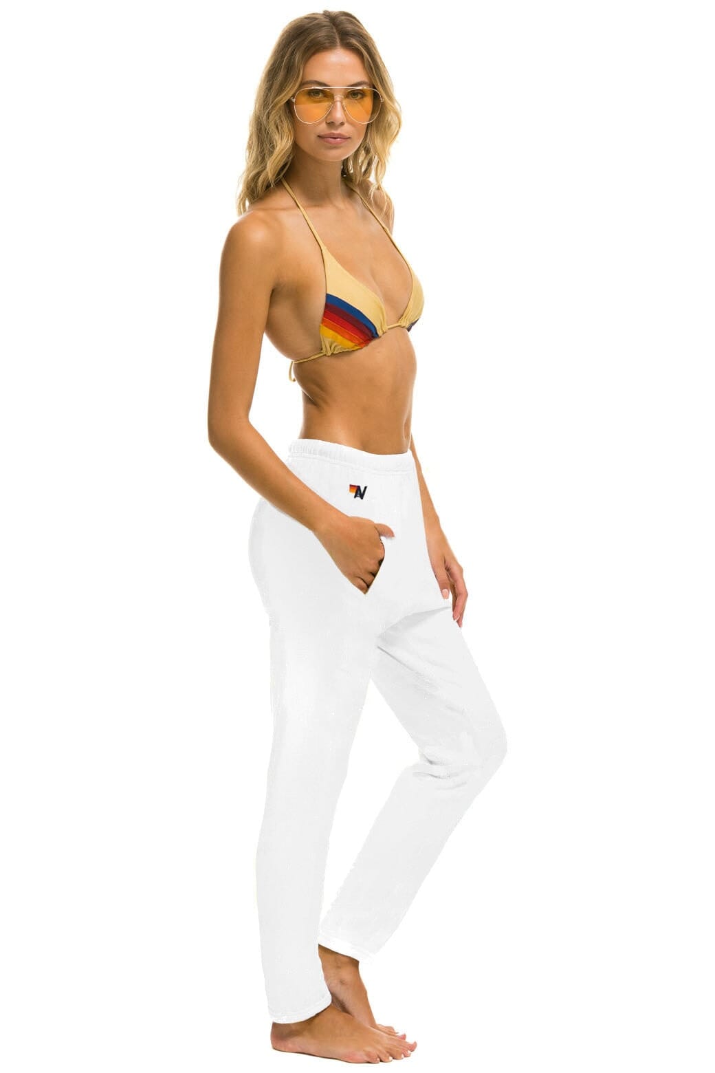 BOLT STITCH WOMENS JOGGER SWEATPANT - WHITE // NEON PINK Women's Sweatpants Aviator Nation