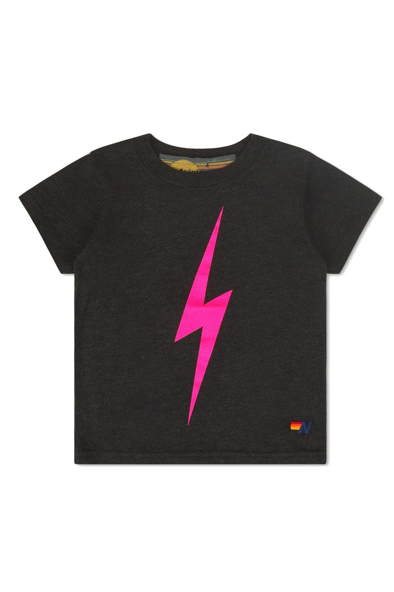 KID'S BOLT TEE - BLACK // NEON PINK