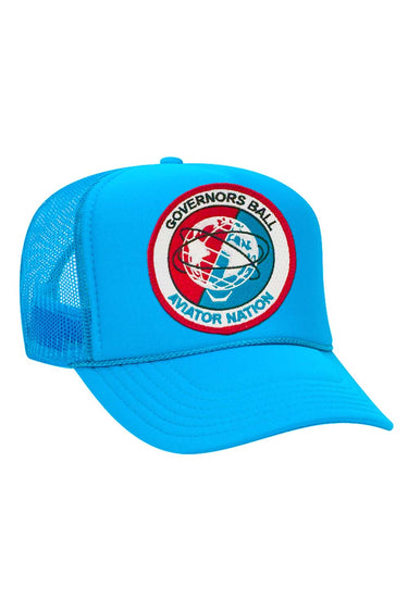 GOV BALL 2024 VINTAGE LOW RISE TRUCKER HATS Aviator Nation NEON BLUE