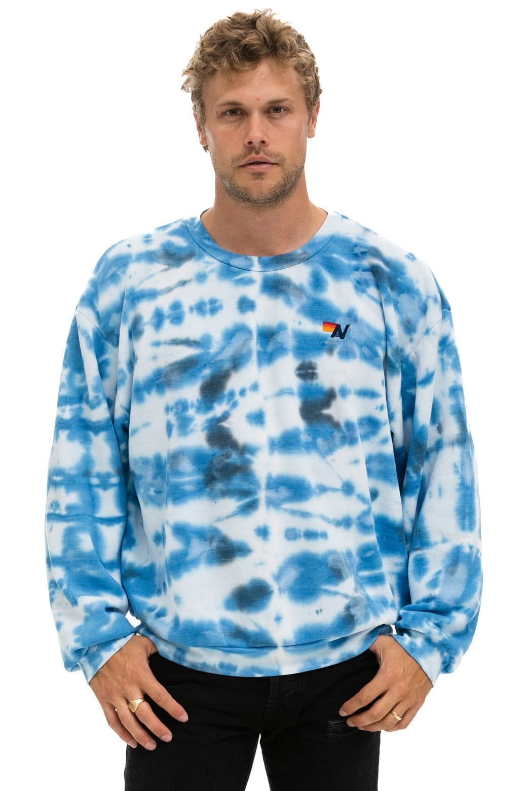 HAND DYED RELAXED CREW SWEATSHIRT - TIE DYE BLUE Sweatshirt Aviator Nation