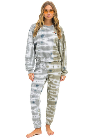 HAND DYED RELAXED CREW SWEATSHIRT - TIE DYE GREY // OLIVE Sweatshirt Aviator Nation