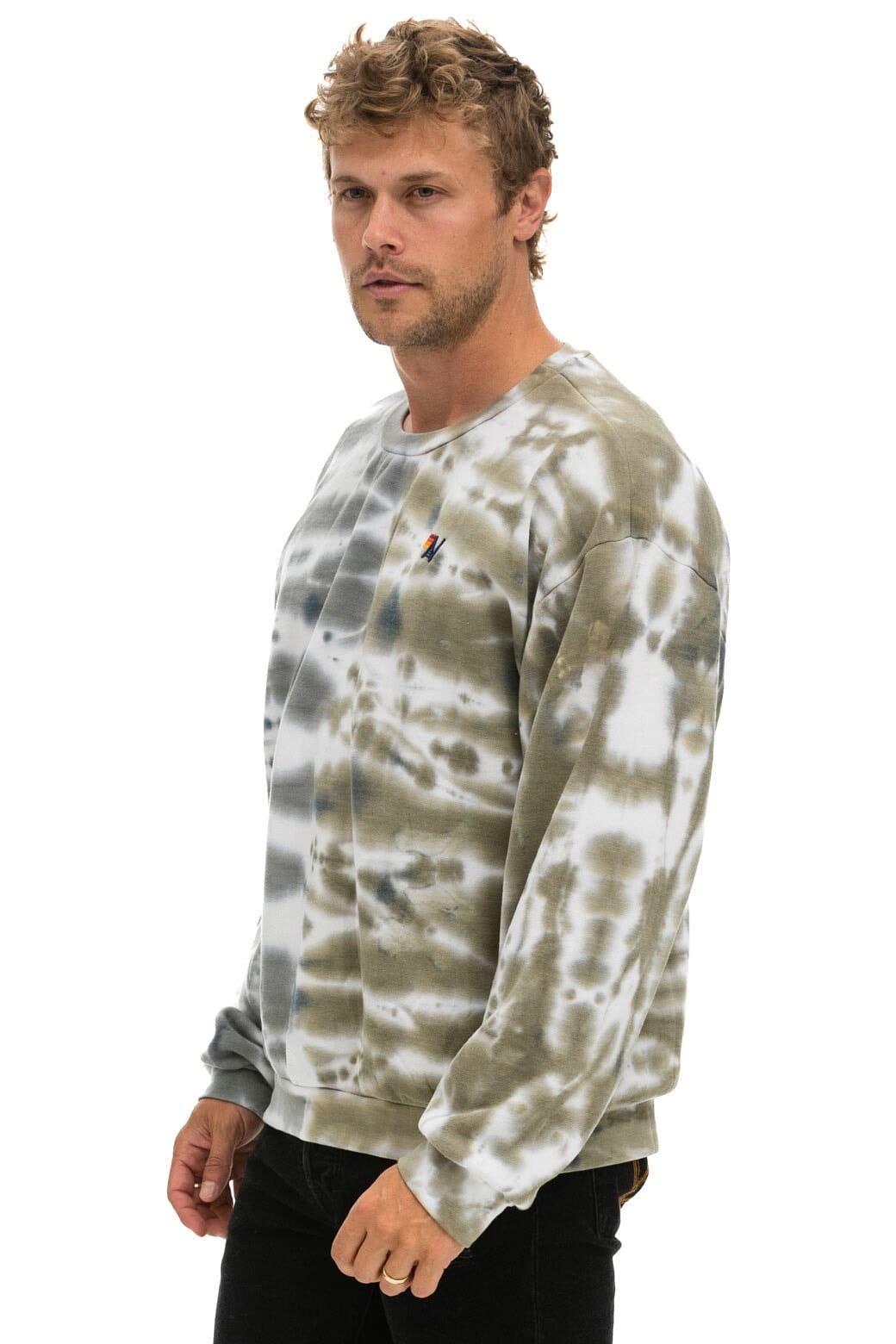 HAND DYED RELAXED CREW SWEATSHIRT - TIE DYE GREY // OLIVE Sweatshirt Aviator Nation