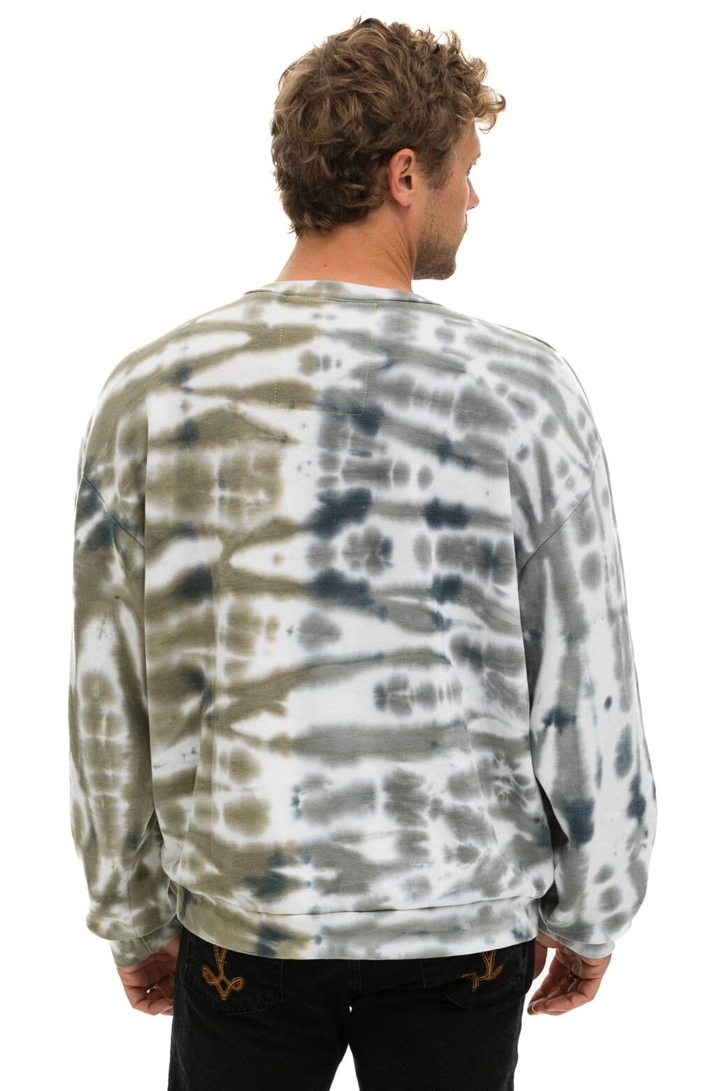 HAND DYED RELAXED CREW SWEATSHIRT - TIE DYE GREY // OLIVE Sweatshirt Aviator Nation