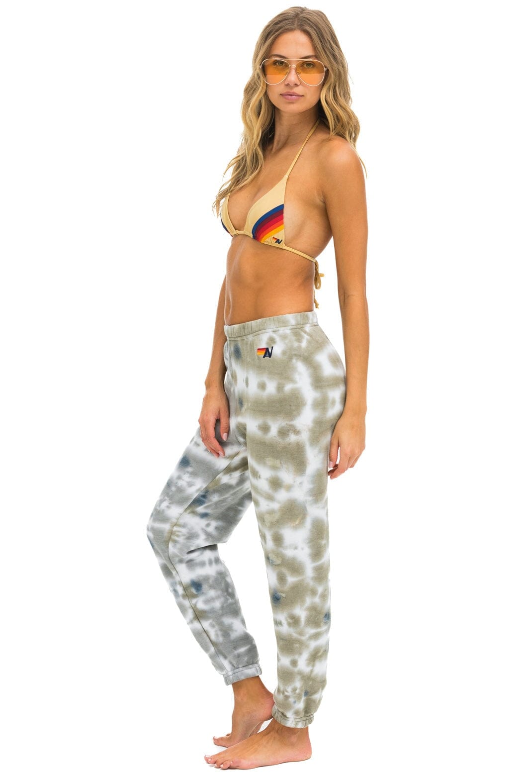 HAND DYED SWEATPANTS - TIE DYE GREY // OLIVE Women's Sweatpants Aviator Nation
