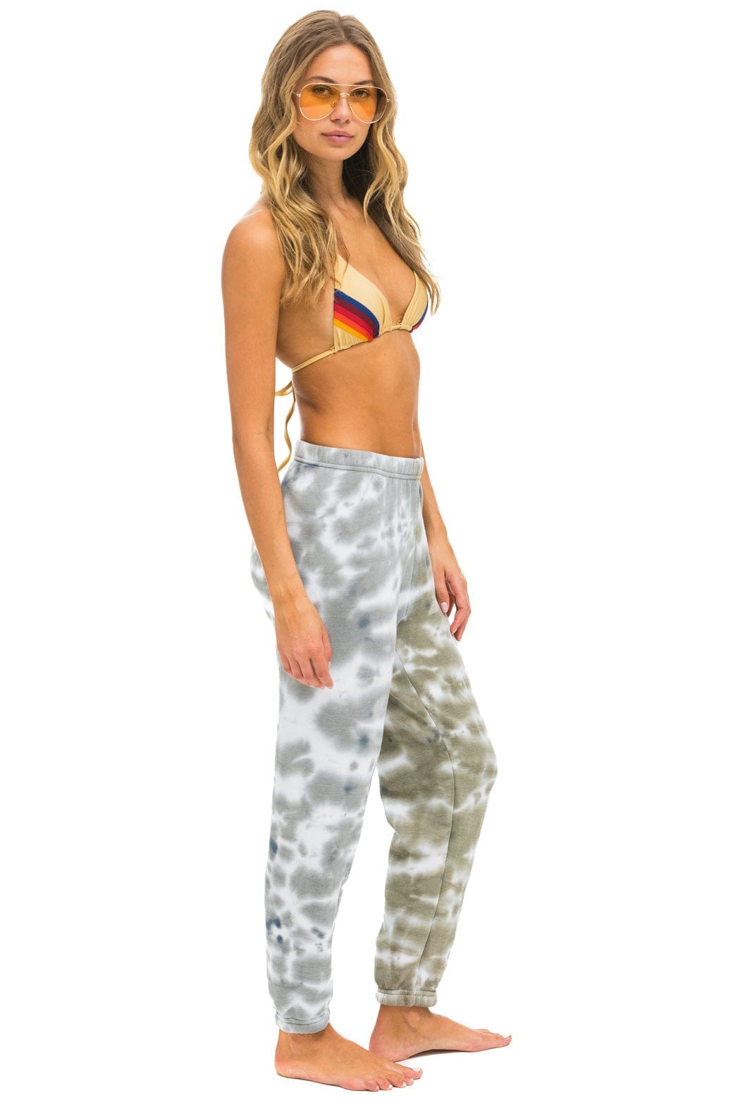 HAND DYED SWEATPANTS - TIE DYE GREY // OLIVE Women's Sweatpants Aviator Nation