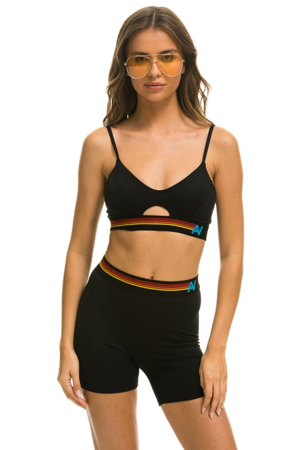 LOGO ELASTIC KEYHOLE BRA - BLACK Sports Bra Aviator Nation