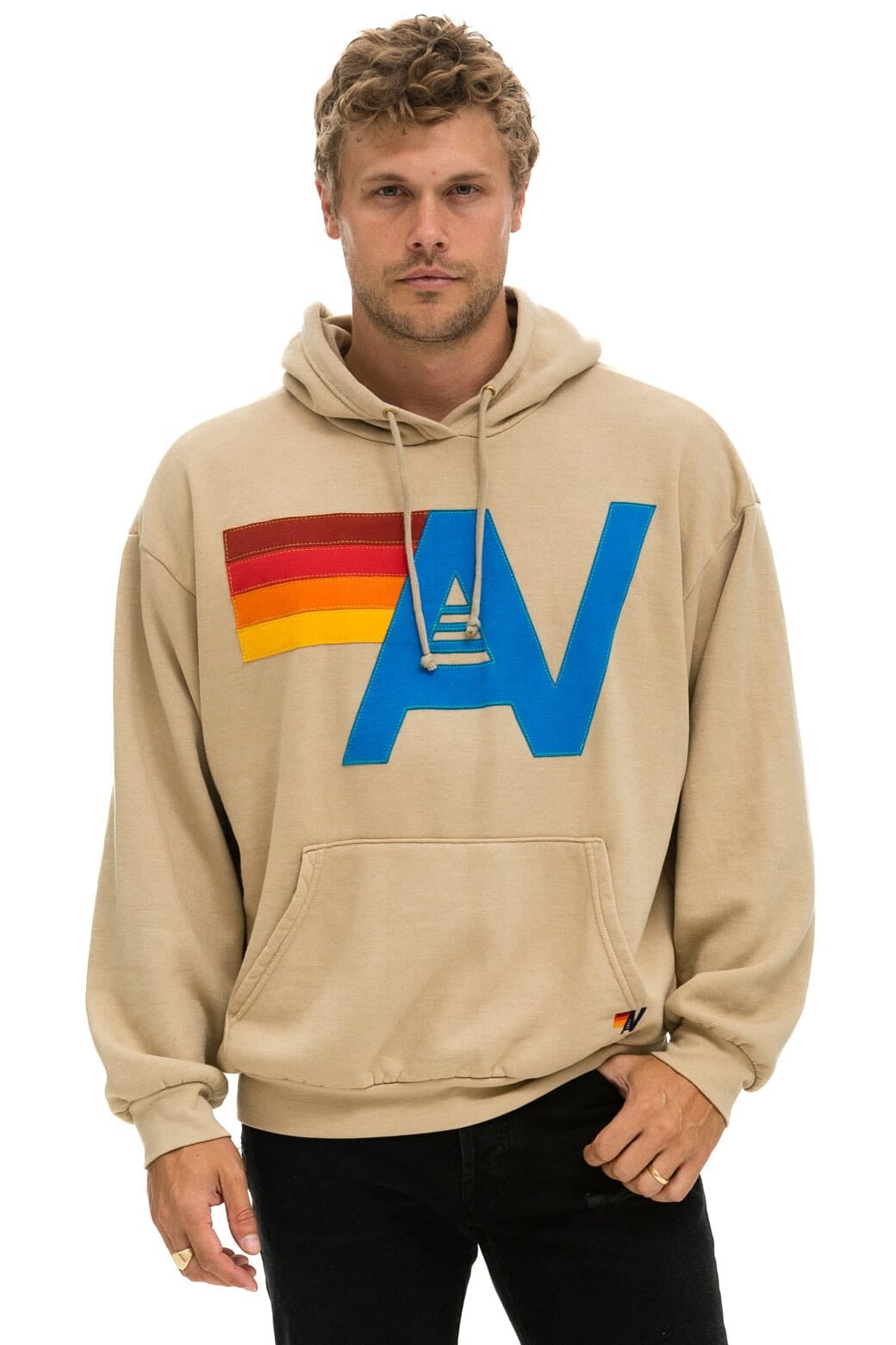 LOGO STITCH PULLOVER RELAXED HOODIE SAND – Aviator Nation