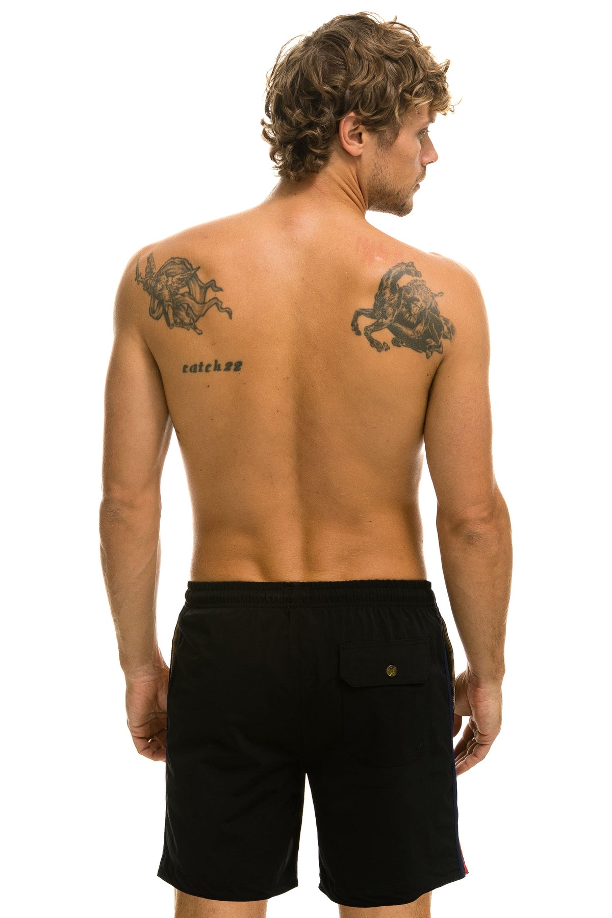 MEN'S 5 STRIPE FLEX SHORTS 7 INCH - BLACK Men's Board Shorts Aviator Nation