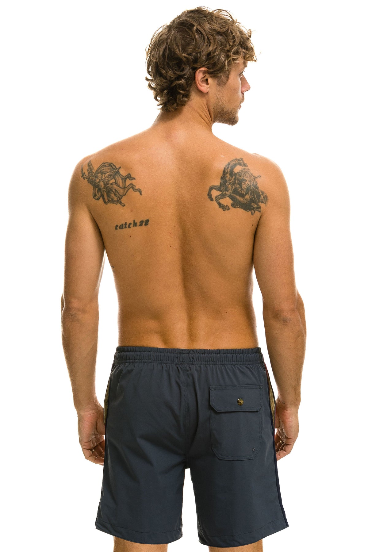 MEN'S 5 STRIPE FLEX SHORTS 7 INCH - TITANIUM Men's Board Shorts Aviator Nation