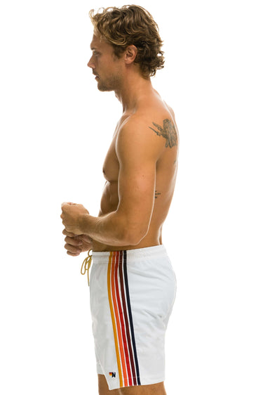 MEN'S 5 STRIPE FLEX SHORTS 7 INCH - WHITE Men's Board Shorts Aviator Nation