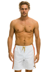 MEN'S 5 STRIPE FLEX SHORTS 7 INCH - WHITE Men's Board Shorts Aviator Nation
