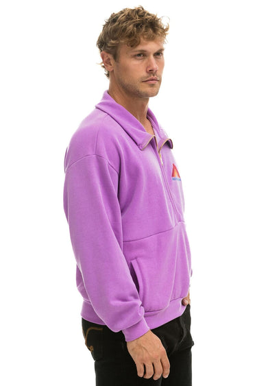MOUNTAIN EMBROIDERY UNISEX HALF ZIP SWEATSHIRT - NEON PURPLE Unisex Outerwear Aviator Nation