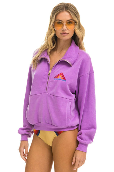 MOUNTAIN EMBROIDERY UNISEX HALF ZIP SWEATSHIRT - NEON PURPLE Unisex Outerwear Aviator Nation
