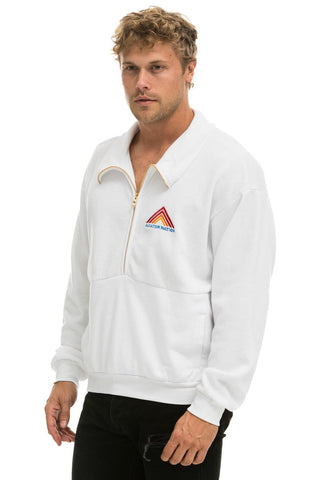 MOUNTAIN EMBROIDERY UNISEX HALF ZIP SWEATSHIRT - WHITE Unisex Outerwear Aviator Nation