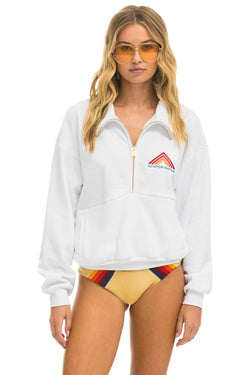 MOUNTAIN EMBROIDERY UNISEX HALF ZIP SWEATSHIRT - WHITE Unisex Outerwear Aviator Nation