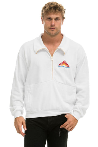 MOUNTAIN EMBROIDERY UNISEX HALF ZIP SWEATSHIRT - WHITE Unisex Outerwear Aviator Nation