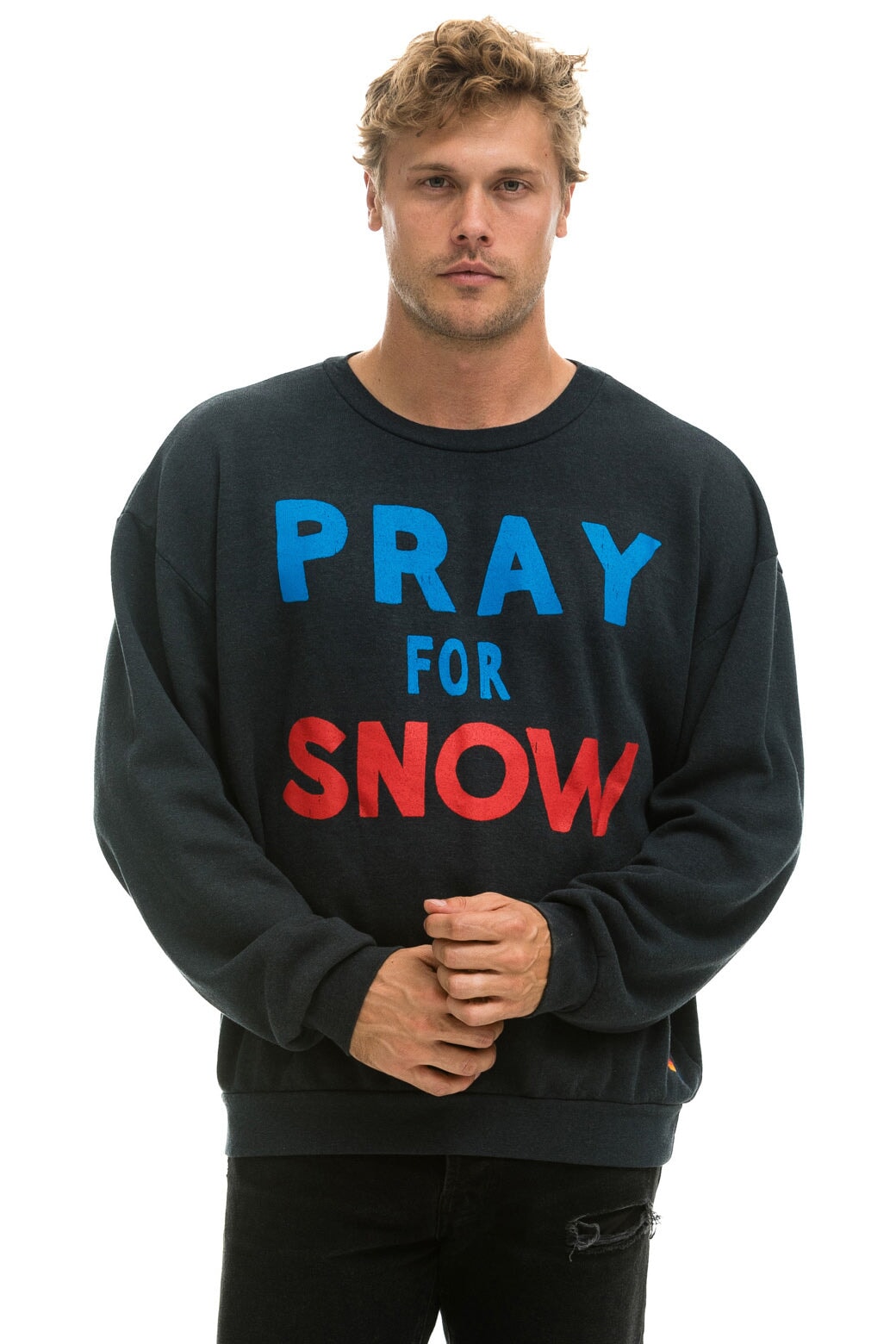 PRAY FOR SNOW RELAXED CREW SWEATSHIRT - CHARCOAL Sweatshirt Aviator Nation 