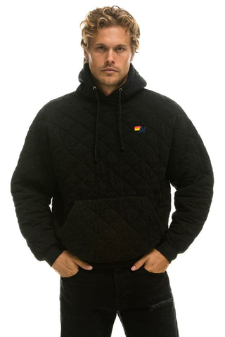 QUILTED RELAXED PULLOVER HOODIE - BLACK Hoodie Aviator Nation