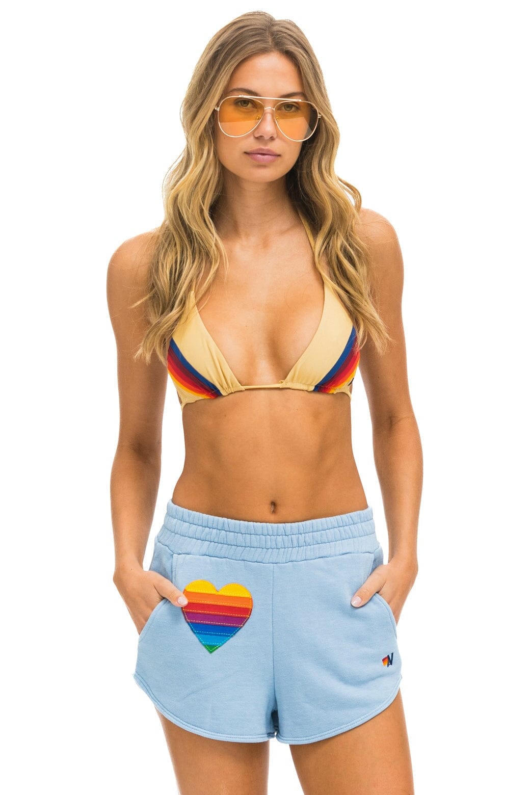RAINBOW HEART STITCH LOUNGER SHORT - ICE Women's Shorts Aviator Nation