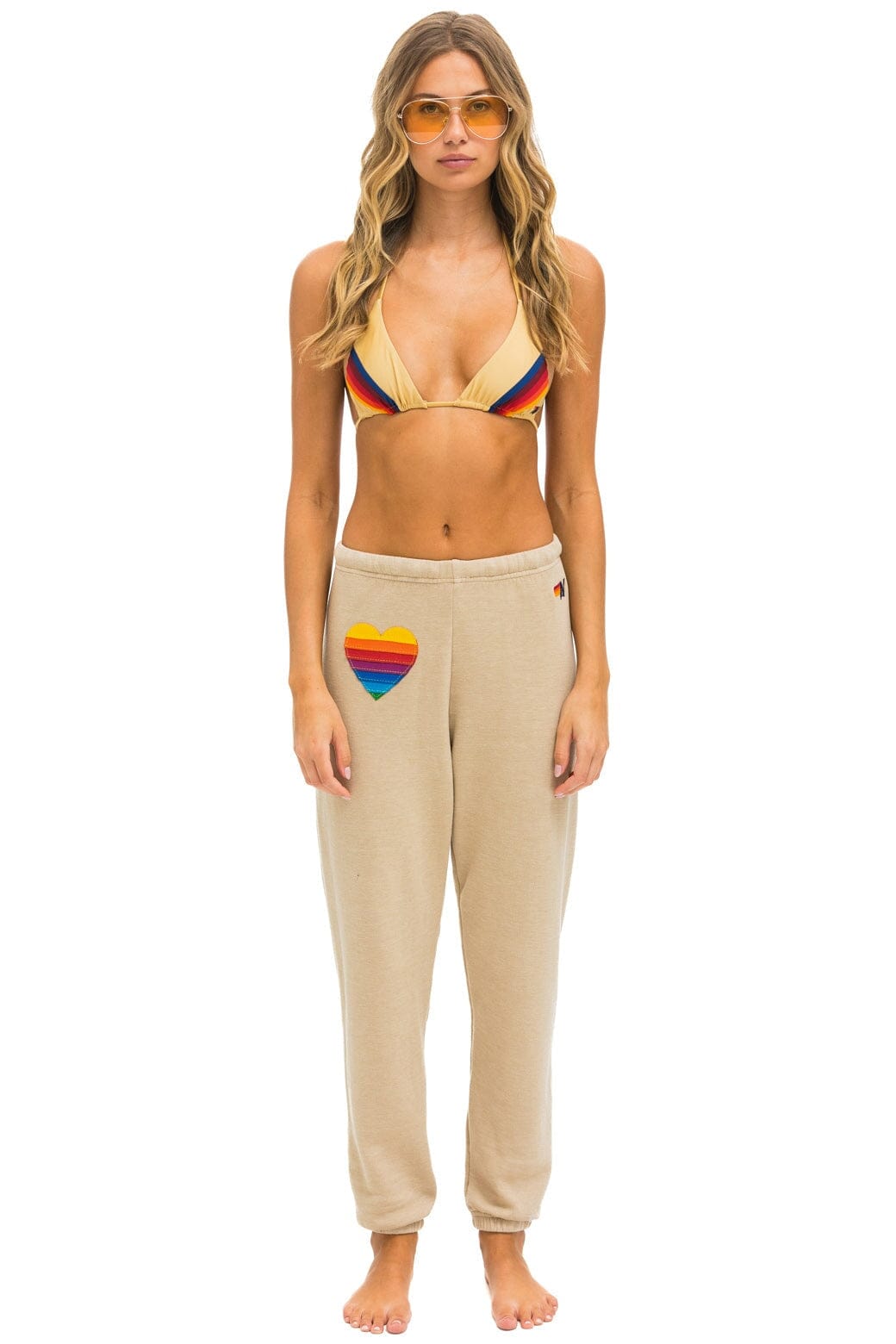 RAINBOW HEART STITCH SWEATPANTS - SAND Women's Sweatpants Aviator Nation