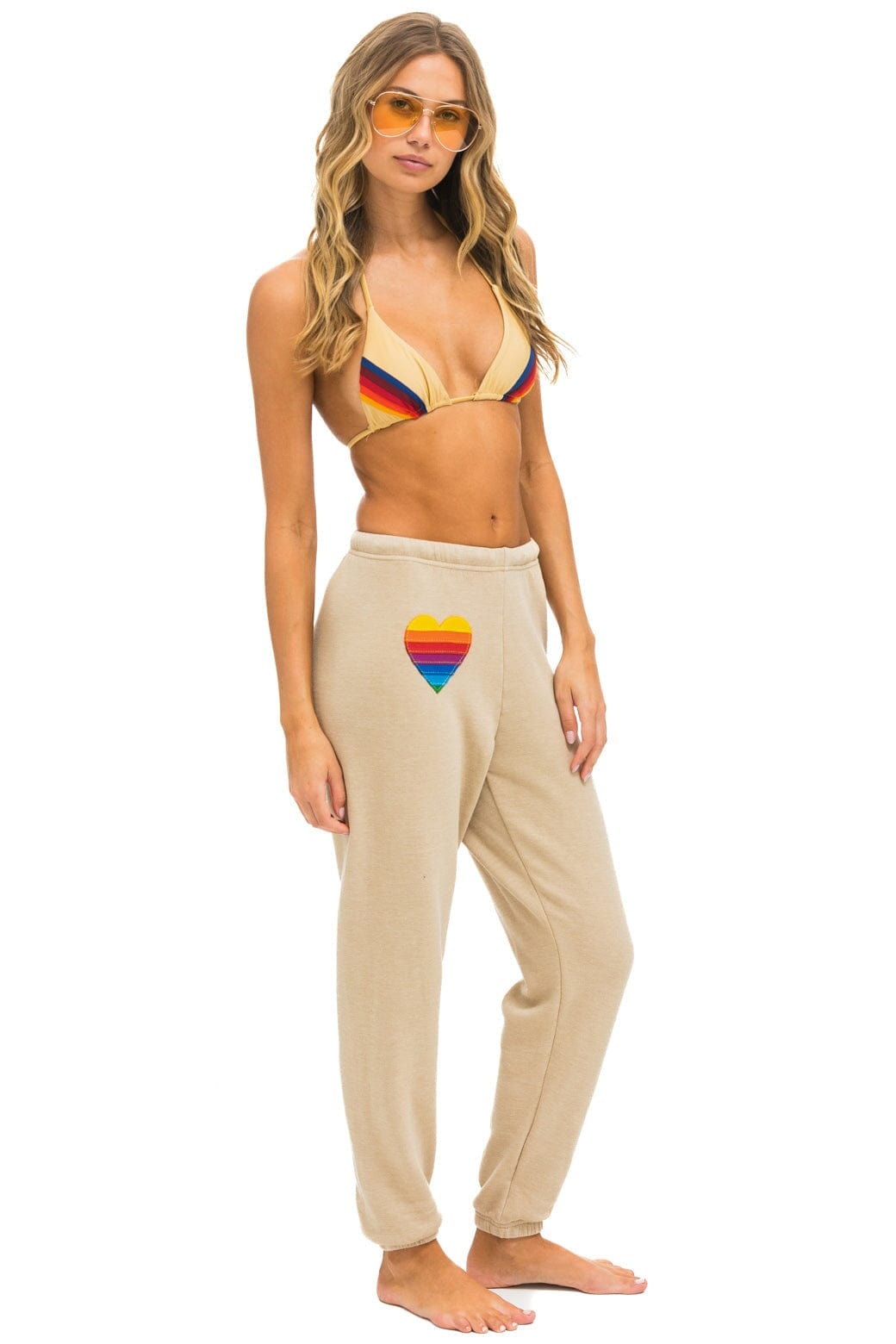 RAINBOW HEART STITCH SWEATPANTS - SAND Women's Sweatpants Aviator Nation
